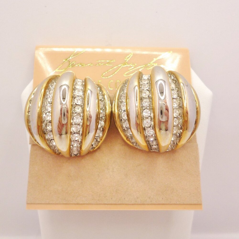 Kenneth Jay Lane Earrings Gold Plate Crystals Clips On Card NWT Perfect 32685